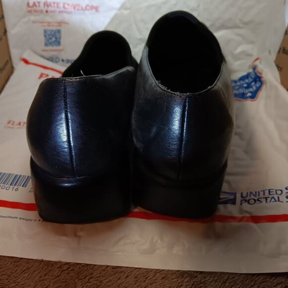 AeroSoles Women’s Black Leather/fabric Slide On Wedge Square Toe Shoes - Picture 7 of 10